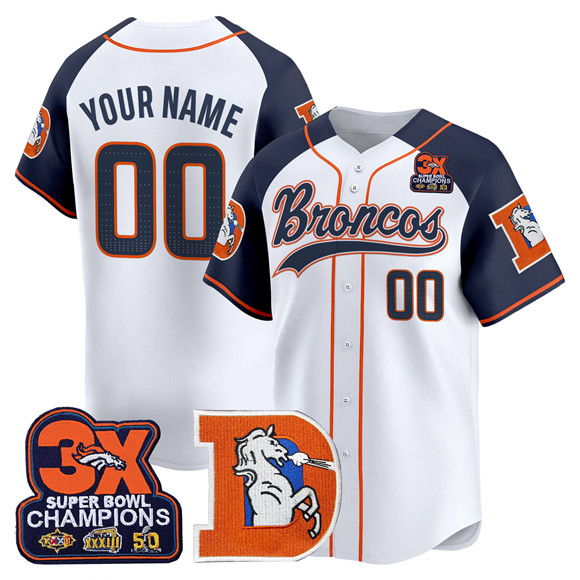 Men's Denver Broncos Active Player Custom Navy Alternate 3X Super Bowl champions Patch Throwback Vapor Limited Baseball Jersey